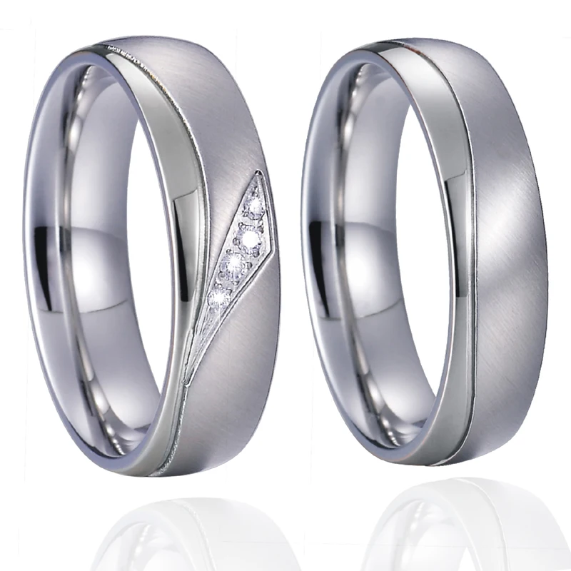 Top Quality Marriage Alliances White Gold Color Couple Wedding Rings Set for Men and Women Stainless Steel Jewelry Never Fade