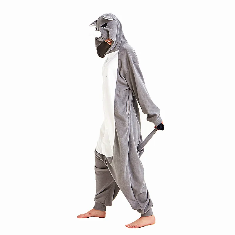 

Polar Fleece Kigurumi Gray Rhinoceros Costume For Adult Women Men's Onesies Pajamas Halloween Carnival Party Wear