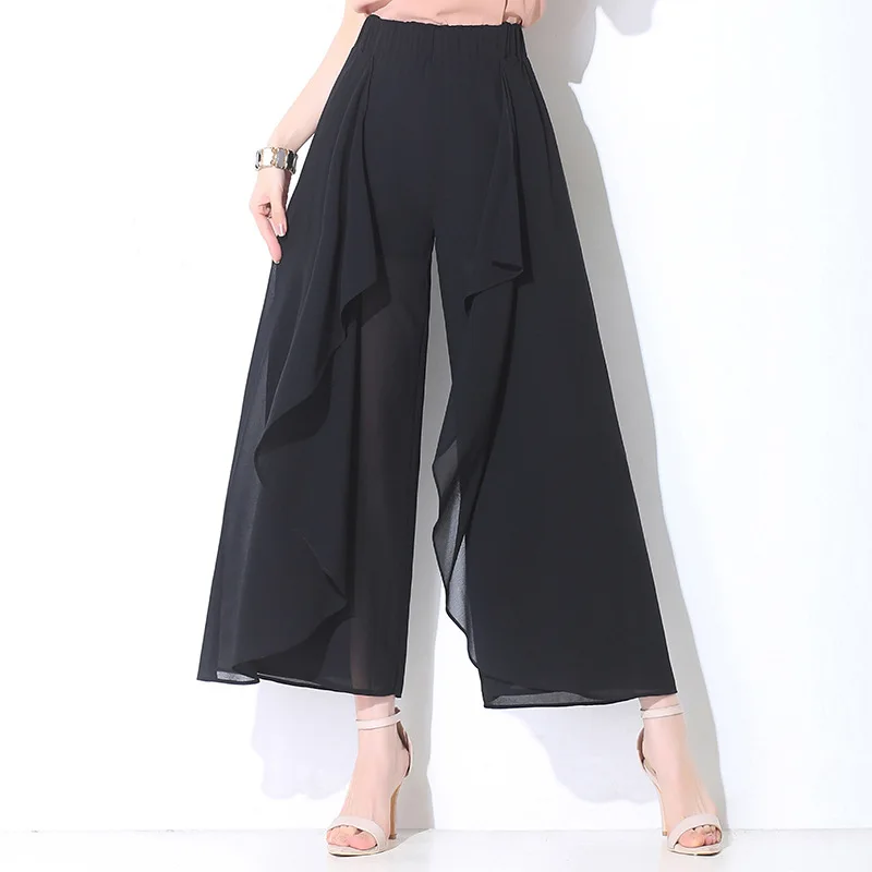 

Ruffle Trousers for Women High Waist Wide Leg Pants Female Casual Palazzo Bottoms Large Sizes Clothes Korean Summer