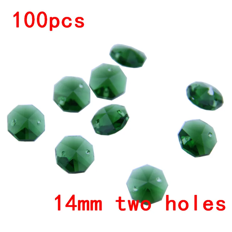 

Natual Dark Green 100pcs 14mm Glass Octagon Beads Crystal Chandelier In 2 Hole Prism Beads Lighting Ornament Beads for Deal With