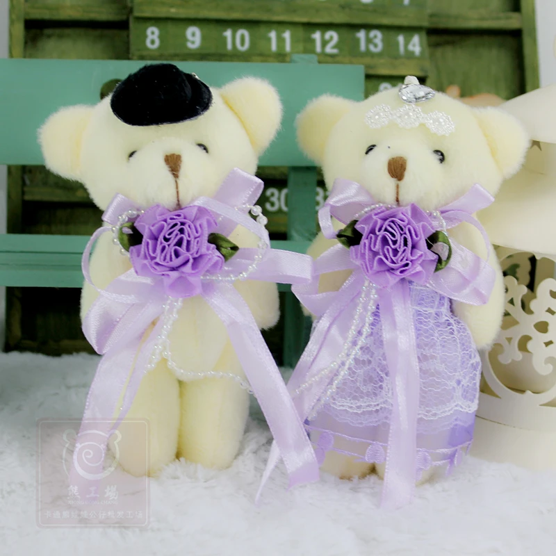 2pieces/pair 12cm Kawaii Stuffed Dolls Couple Bear Wedding Bear Plush Toys Wedding Gift New Year Christmas Gift Bride & Groom