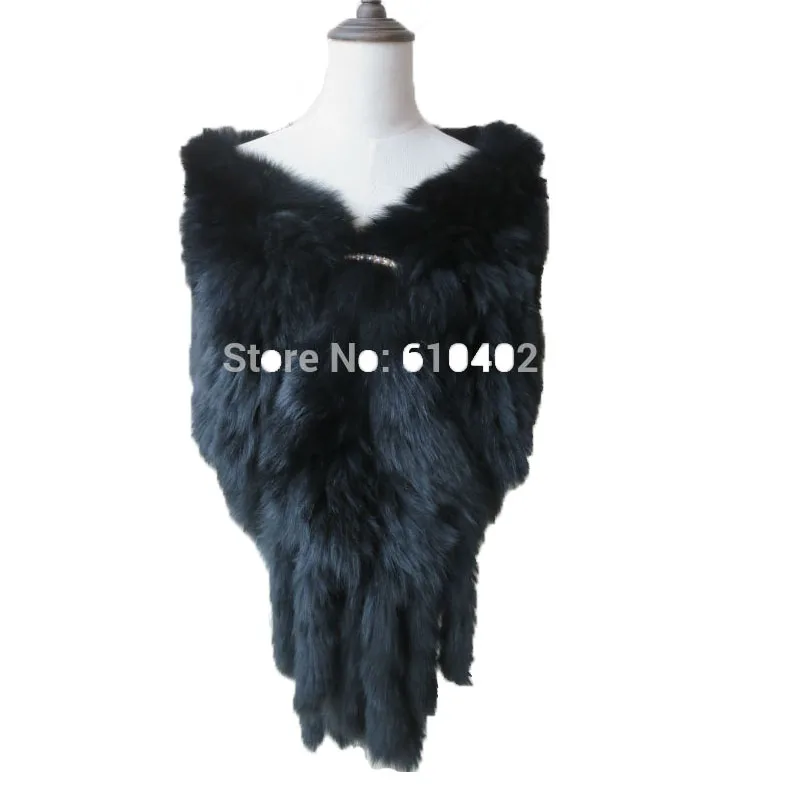 Lady' Real  100%  Fox fur knitted cape/wrap/coat/shawl/ cloa/black