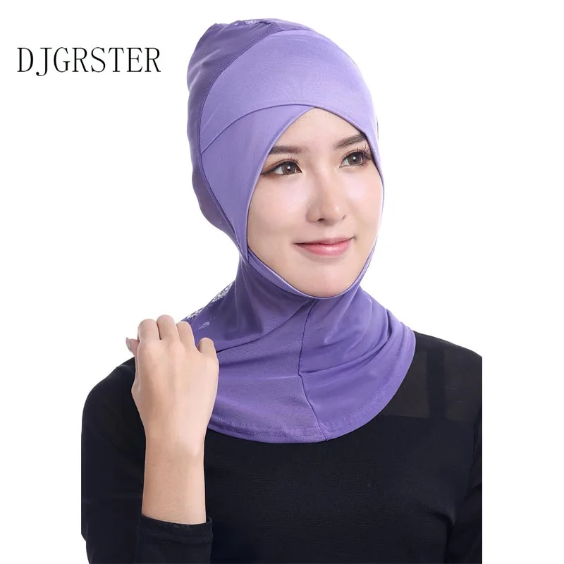 DJGRSTER Muslim Mercerized Cotton Two-layer Cross Scarf Full Cover Inner Cotton Hijab Cap Islamic Head Wear Hat Headband Colors