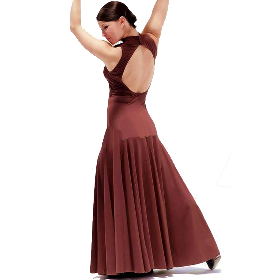 Original Modern Dance Dresses For Ladies Backless Brown Color Sleeveless Competitive Wear Fantasia Women Feminine Costumes Q5032