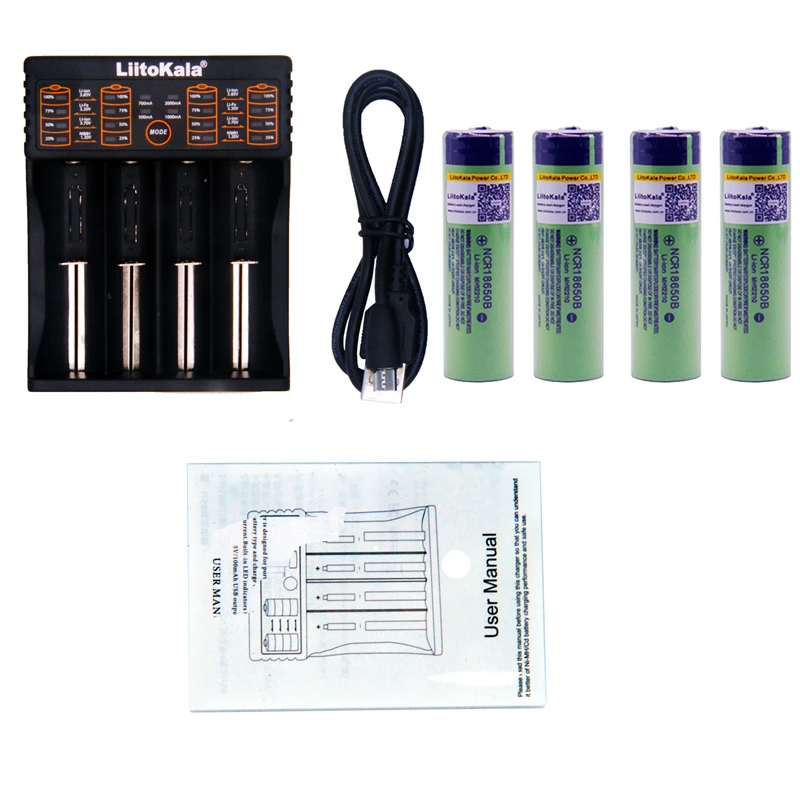 4pcs Liitokala 3.7V 3400mAh 18650 Li-ion Rechargeable Battery (NO PCB) + Lii-402 USB 26650 18650 AAA AA Smart Charger