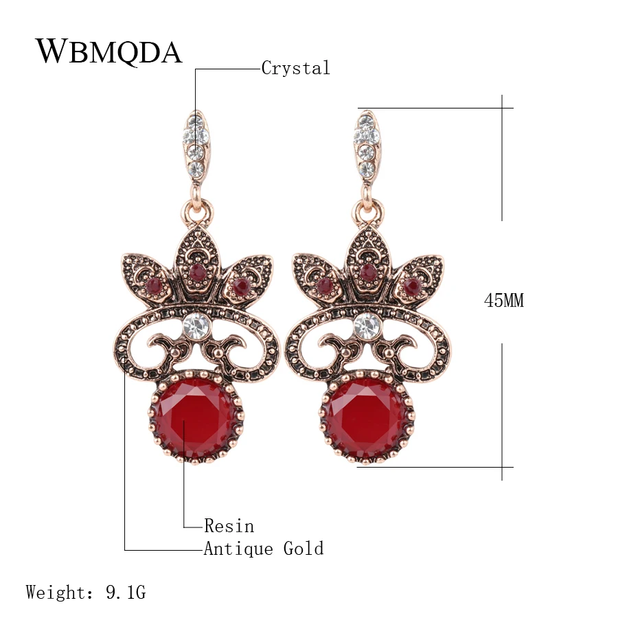 Vintage Bohemian Red Stone Bridal Long Earrings Fashion Antique Gold Color Statement Earrings For Women Indian Jewelry