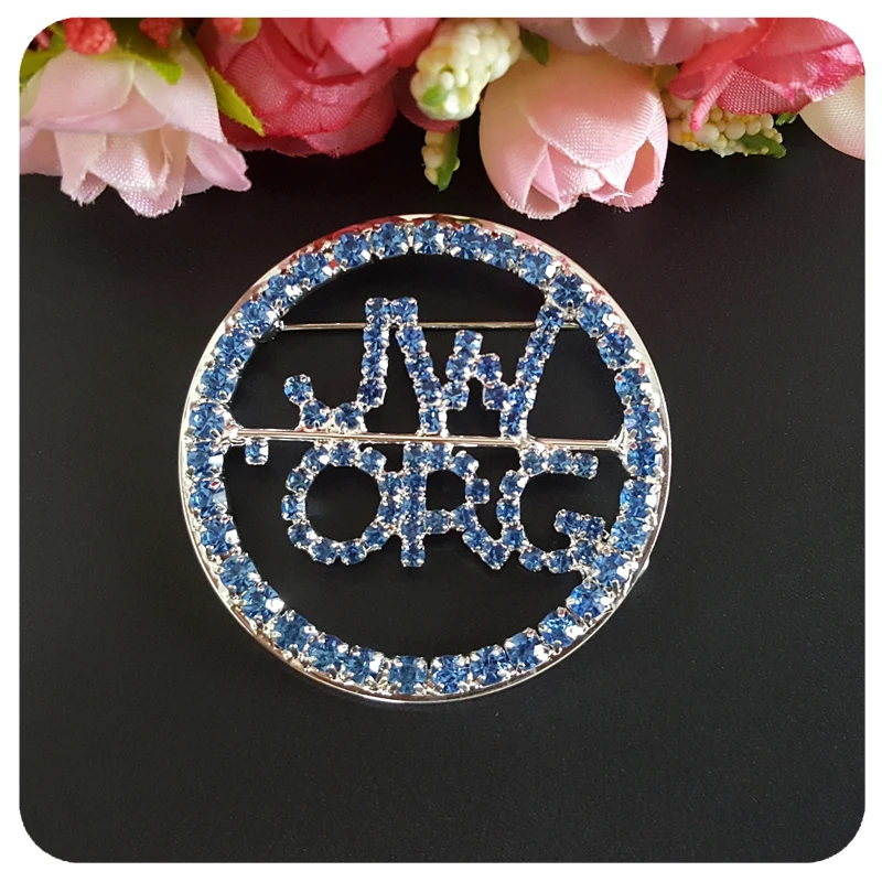 Blue Rhinestone Jehovah's Witness Brooch Circle Design  