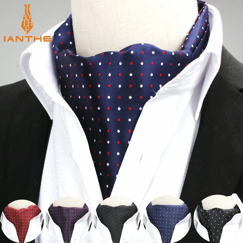 

2018 Polka Dot Designer Men's Jacquard Woven Cravat Wedding Cravats New Navy Mens Smooth Ascot Ties For Men Tie Necktie Neckwear