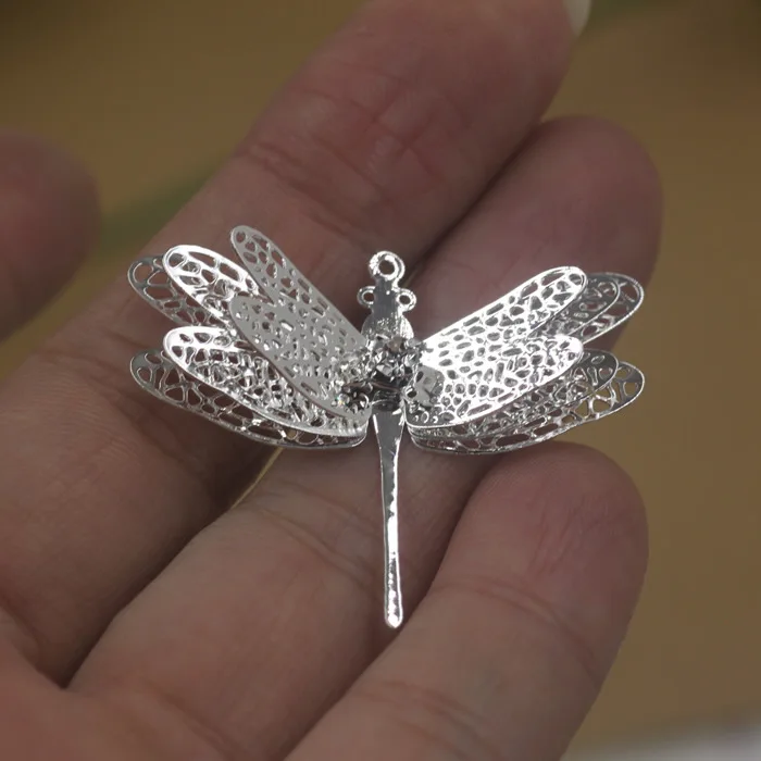 36*29mm copper 10pcs Filigree Dragonfly Pendant Silver Gold Etched Sheet Diy Pendant Charms for Necklace Jewelry findings Making