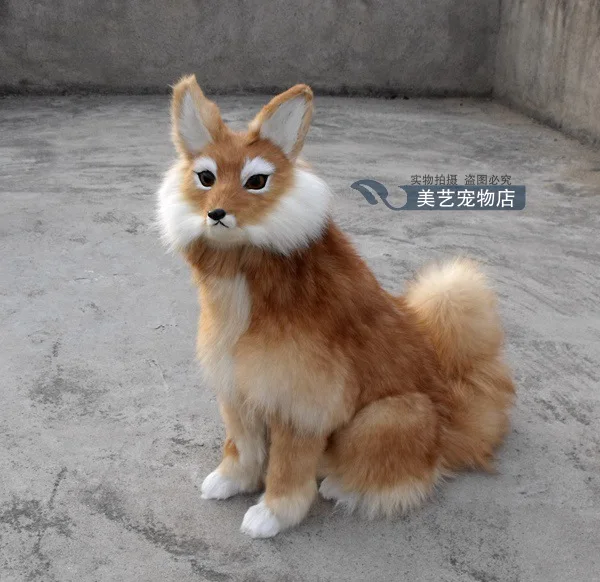 big creative simulation sitting fox toy resin&fur yellow fox doll model gift about 38x20x54cm 2258