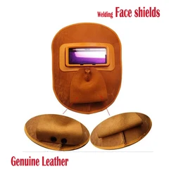 Top quality CE Genuine Leather Yellow Welding Face Shield Glass Auto Darkening solar li batter Tig mig Helmet Goggles