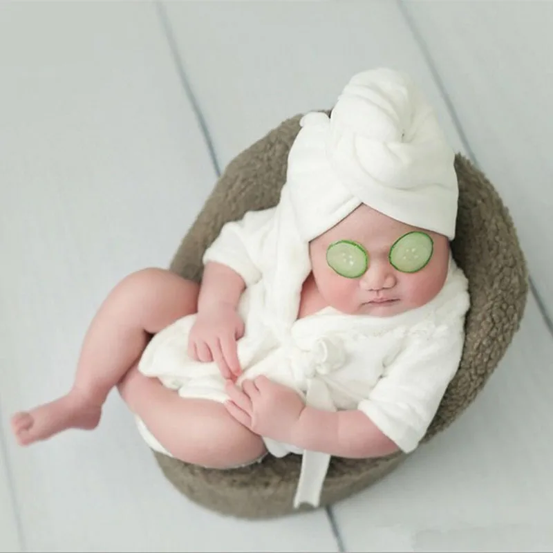 Newborn Baby Photography Props Scarf Bathrobes 2pcs Set Fotografia Plush Costume Shooting Photo Prop Shower Gift Accessories