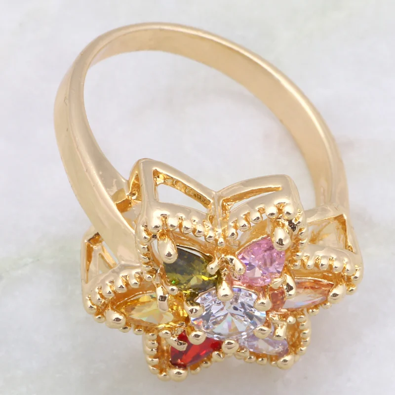 New 2021 Top Quality Fashion Jewelry Star Colorful Cubic Zirconia Gold Rings Size 6 7 8 9 10 R266