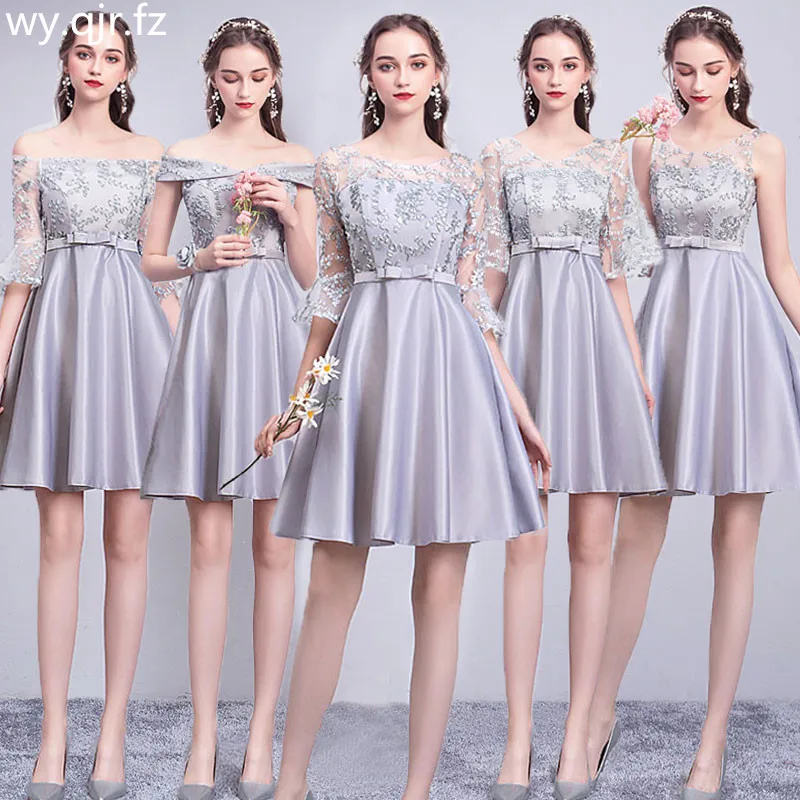 ASL-53#Gray Champagne Pink Bridesmaid Dresses short lace up New Sister Group Marriage Banquet Graduation Dress girls wholesale