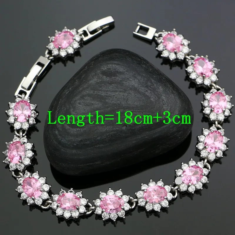 925 Silver Bridal Jewelry Sets For Women Wedding Accessories Pink Cubic Zirconia Earrings/Ring/Bracelet/Necklace/Pendant