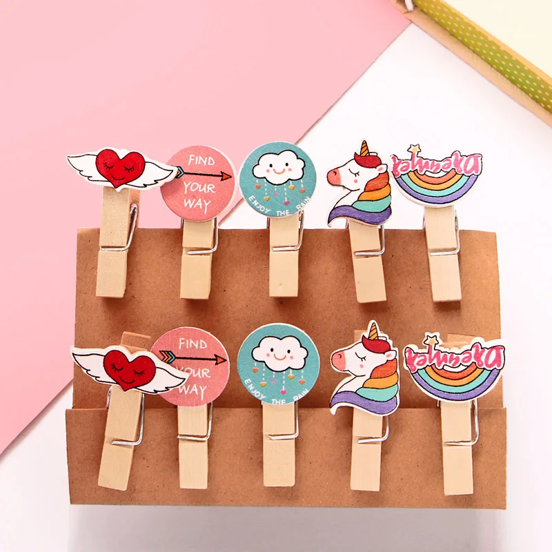 10pcs 35x7mm Rainbow Cloud Lovely DIY Wood Clothes Pegs Clothespin Clips Office Party Decoration Accessories Photo Hanging Pegs