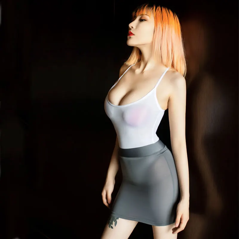 Sexy Women Tight Pencil Cute Skirt Ice Silk Smooth See Through Micro Mini Skirt Sheer Night Club Skirt Fantasy Erotic Wear F9