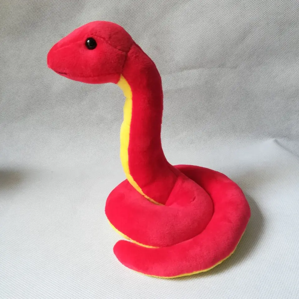 실제 생활 장난감 빨간 뱀 플러시 장난감 약 17x12cm 부드러운 인형 생일 선물 w0288