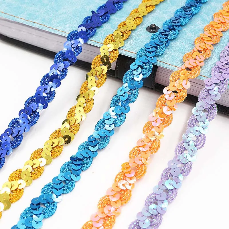 5m Sequin Lace Curve Lace Fabric Trim DIY Sewing Craft Garment Accessories Shiny Beading Sequins Ribbons Wedding Decoration