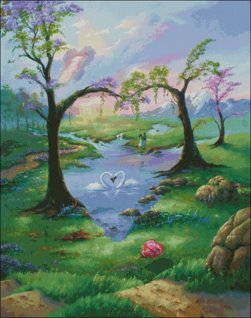 

Needlework, Seven hearts tree scenery swan love Embroidery,DIY 14CT Cross stitch kits,Pattern counted Cross-Stitching decor