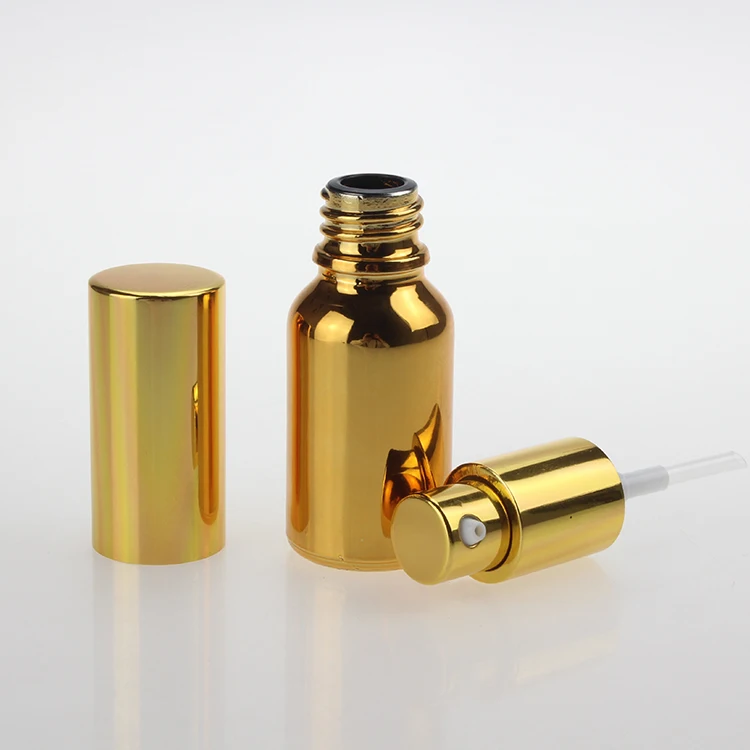 wholesale glass 15ml high temperature gold plated lotion bottle with pump,15ml glass gold cosmetic bottle  for liquid cream