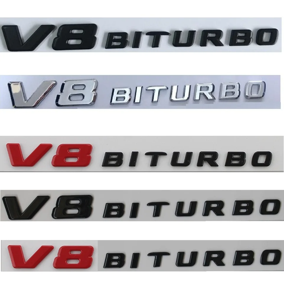 

Brilliant Chrome Matt Gloss Black Red V8 BITURBO V8BITURBO Letters Fender Badges Emblems for Mercedes Benz AMG 2017-2025