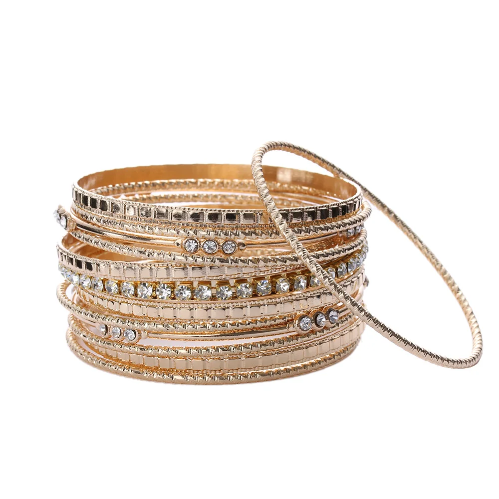 Big Circle Metal Wire Indian Bangle Jewelry Party Gifts Retro Style Trendy Gold Silver Plated Bangles Bracelets Set For Women