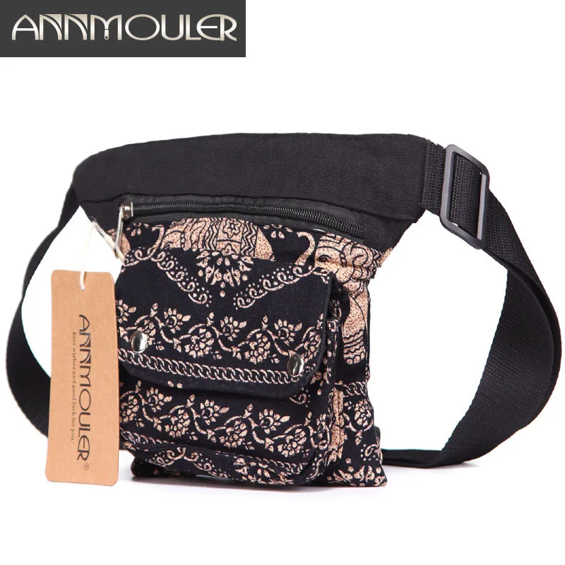 Annmouler Vintage Women Waist Belt Bag Adjustable Fanny Pack Bohemian Style Waist Pack Multi-pocket Phone Pouch Bag for Gifts