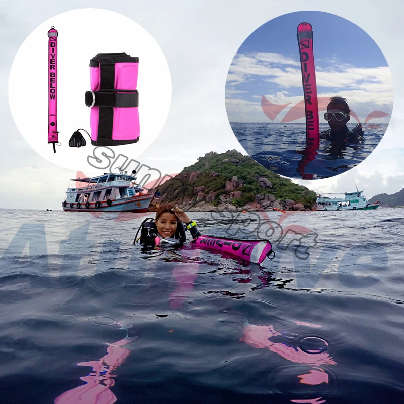 

The surface of the buoy Diving equipment pink SMB 1.5m*15cm nylon pull diving buoys with valve,smb surface marker buoy 2 colors