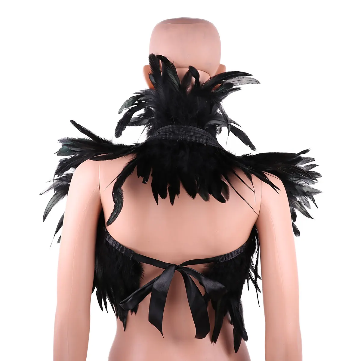 Fashion Women Victorian Real Natural Feather Shrug Shawl Shoulder Wrap Cape Gothic Collar with Ribbon Ties for Costume Party