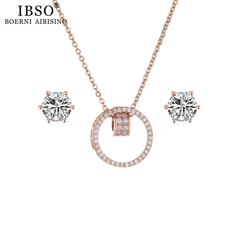 IBSO Brand Women Rose Gold Watch Earring Necklace Set Female Jewelry Set Fashion Creative Crystal Quartz Watch Lady\'s Gift
