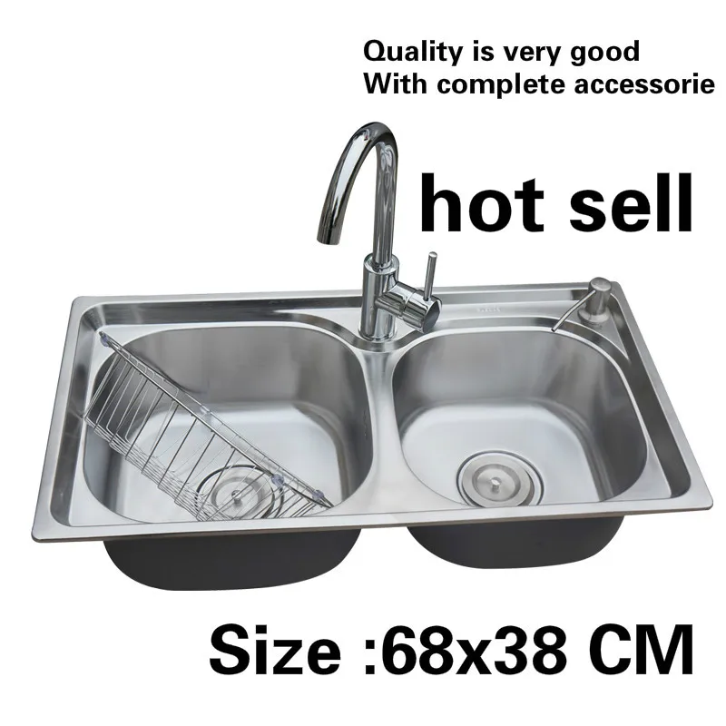 Free shipping Household ordinary wash the dishes 304 stainless steel mini kitchen double groove sink hot sell fashio 68x38 CM