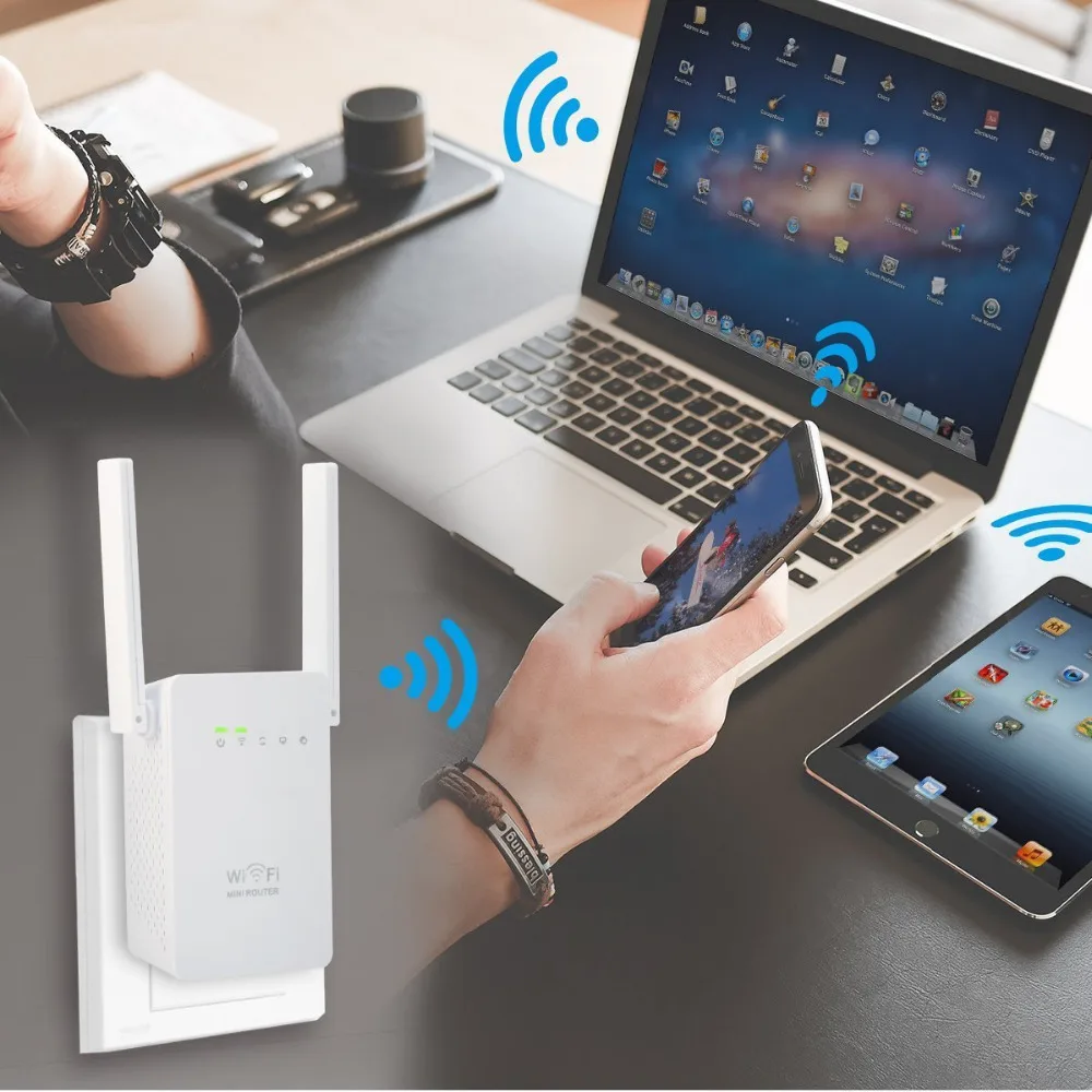 300Mbps 미니 라우터 WiFi 리피터 네트워크 범위 확장기 부스터 N300 Wi-Fi 단일 증가 2 외부 안테나 EU/US/UK 플러그