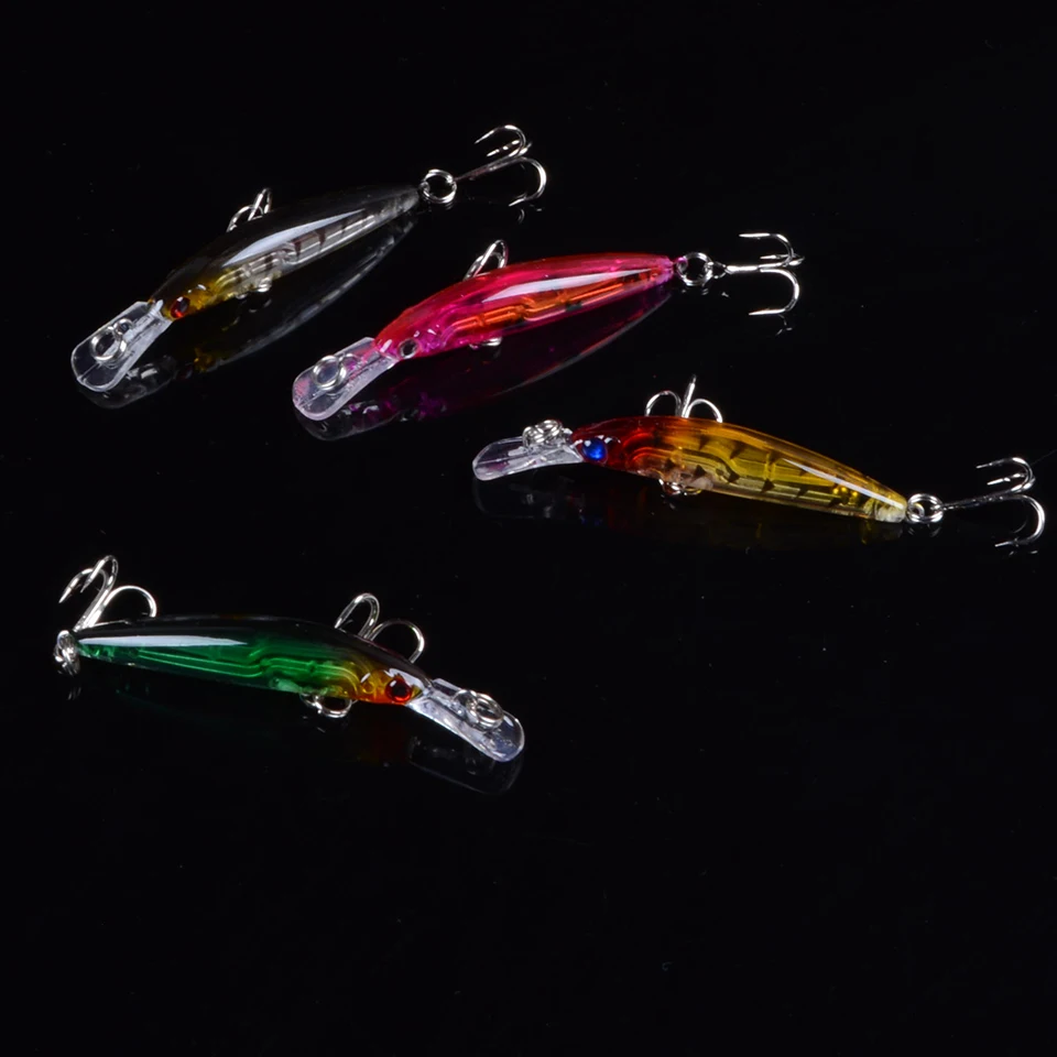4pcs/lot 3.9g/7cm Fishing Lures Minnow Hard Wobblers Crankbait 3D Eyes Gold-plated Plastic Laser Reflective Baits Summer Fishing