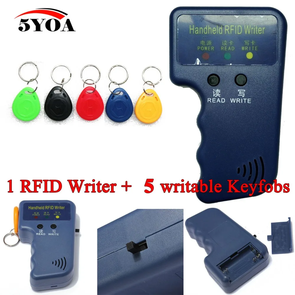 Handheld 125 KHz EM4100 RFID Copier Writer Duplizierer Programmer Reader + 5 stücke EM4305 Wiederbeschreibbare ID Keyfobs Tags Karte T5577 5200