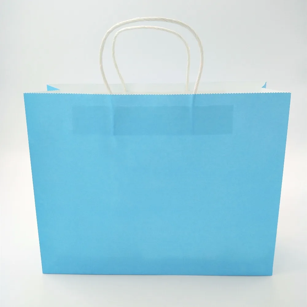 100pcs custom logo printed eco friend sky blue color kraft paper bags for shopping top quality paper gift bag wholesale