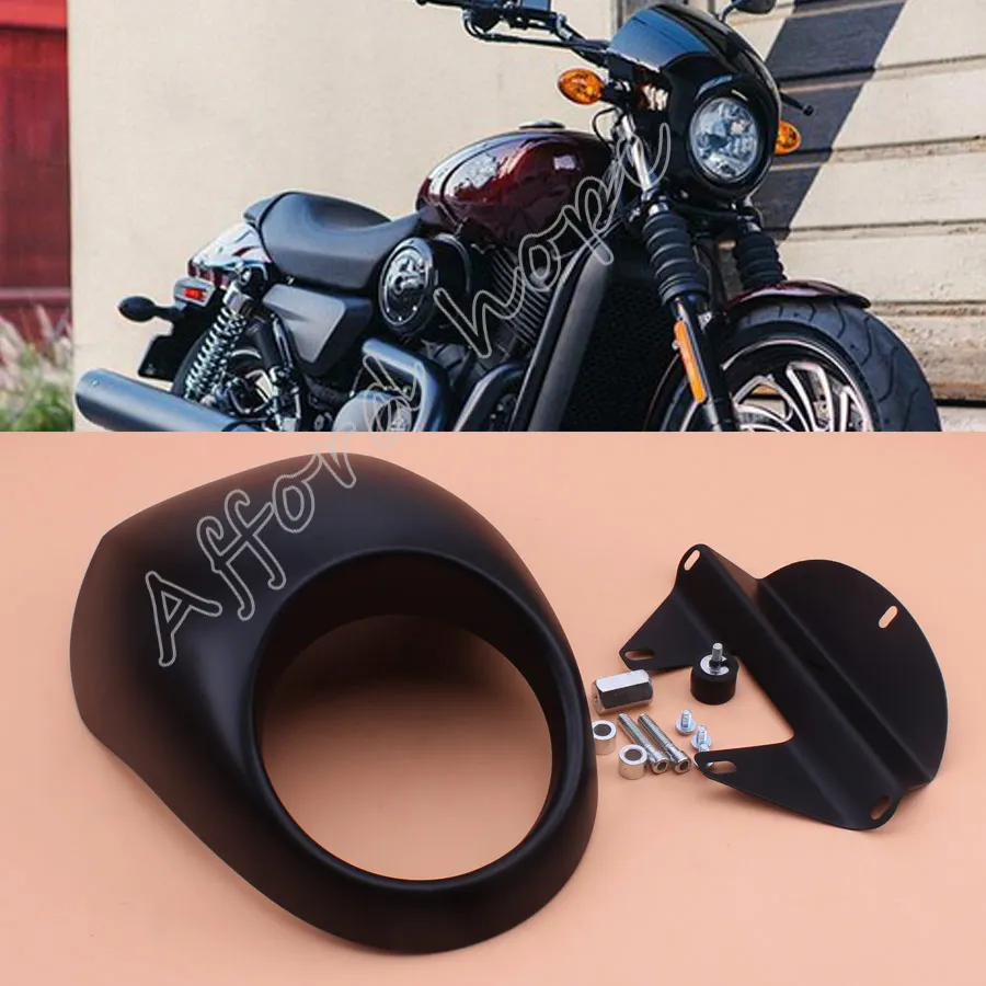 

for Harley Sportster Dyna FX/XL Headlight Fairing Mask With Hardware Front Fly Screen Racer Cowl Flyscreen Visor Matte Black