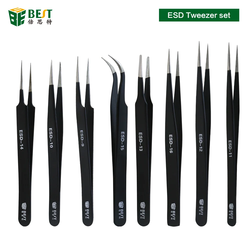 Free Shipping  8pcs/lot Excellent Quality Industrial Anti-static Tweezers Maintenance Tools ESD Eyebrow Eye False Makeup Tools