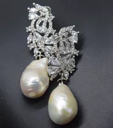 one pair FRESHWATER PEARL reborn keshi drop white earrings   wholesale beads nature  FPPJ