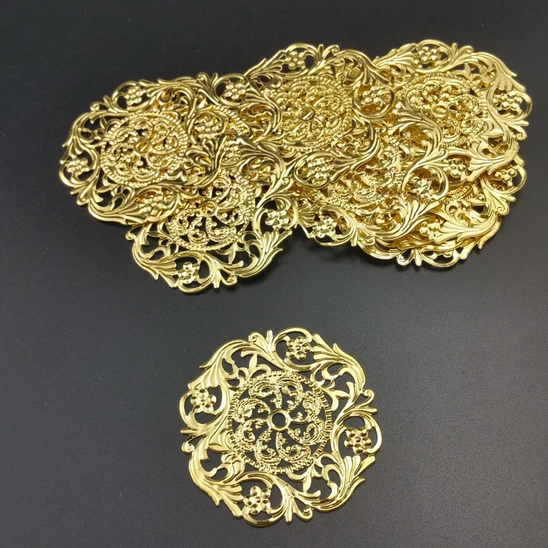 20Pcs/lot 45mm Filigree Round silk flower  Wraps Connectors Embellishments Findings   Wraps Connectors For DIY Jewelry Making