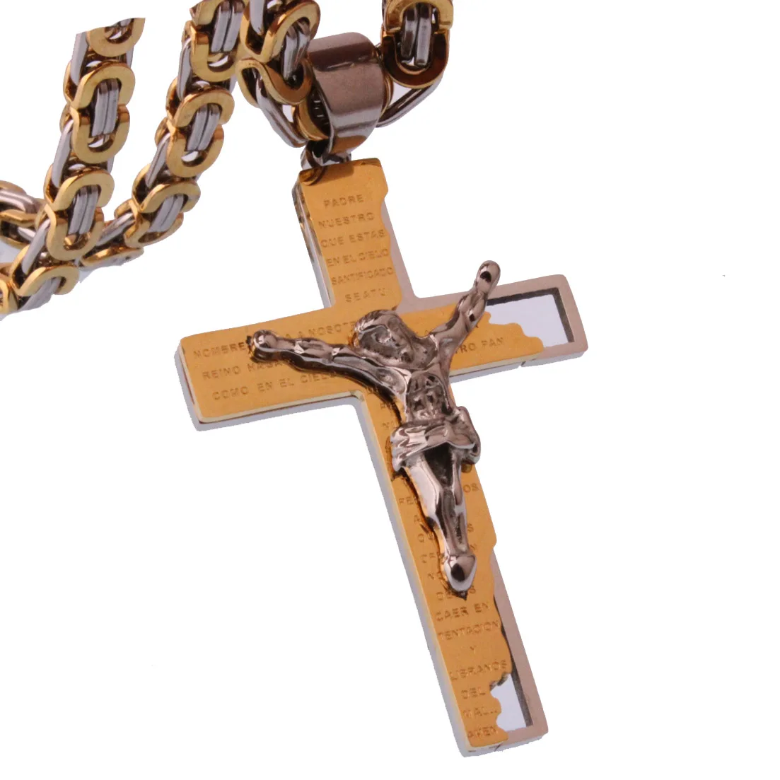 Men\'s Stainless Steel Jesus Christ Holy Crucifix Cross Pendants Necklaces 6mm Gold Byzantine Chain Necklaces Boys Gifts Jewelry