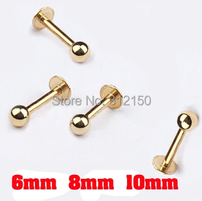 

SaYao 50pcs Free Shipping Gold Labret Ring 16G surgical Stainless Steel ball Labret Bar body piercing jewelry lip rings