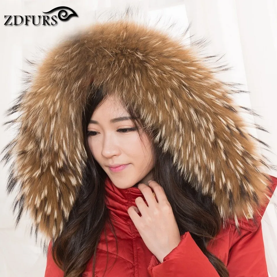 ZDFURS * Luxury Real Raccoon Fur Scarf Women 100% Natural Raccoon Fur Collar Winter Warm Fur Collar Scarves