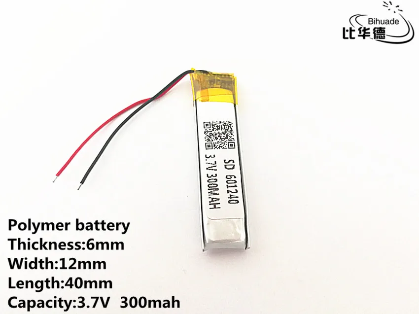 10pcs/lot 3.7V 300mAH 601240 Polymer lithium ion / Li-ion Rechargeable battery for DVR,GPS,mp3,mp4