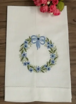 Conjunto de 12 lenços de linho branco, toalha de chá costurada com bainha de 14x22 ", pano para convidados, toalhas de cozinha, banheiro, bordado floral