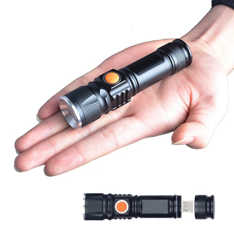 Zoom USB Inside Battery Powerful LED Flashlight Portable Light Rechargeable Tactical Torches