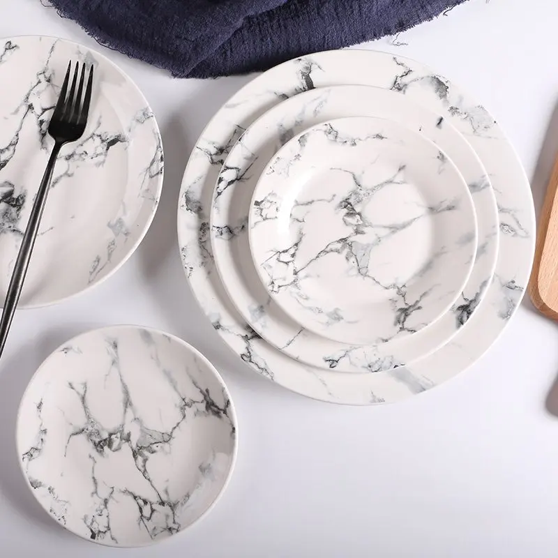 Marbling Porcelain Plate Dessert Dish Cake Dishes Sushi Dish Noodle Plates Fruit Tray Steak Plate Dinner Ceramic Tableware