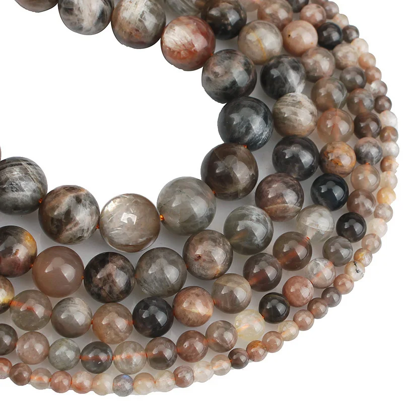 Natural Stone Beads Black Moonstone Gem Stone Round Loose Beads Beads For Bracelets Necklace Jewelry Making 4 6 8 10 12mm