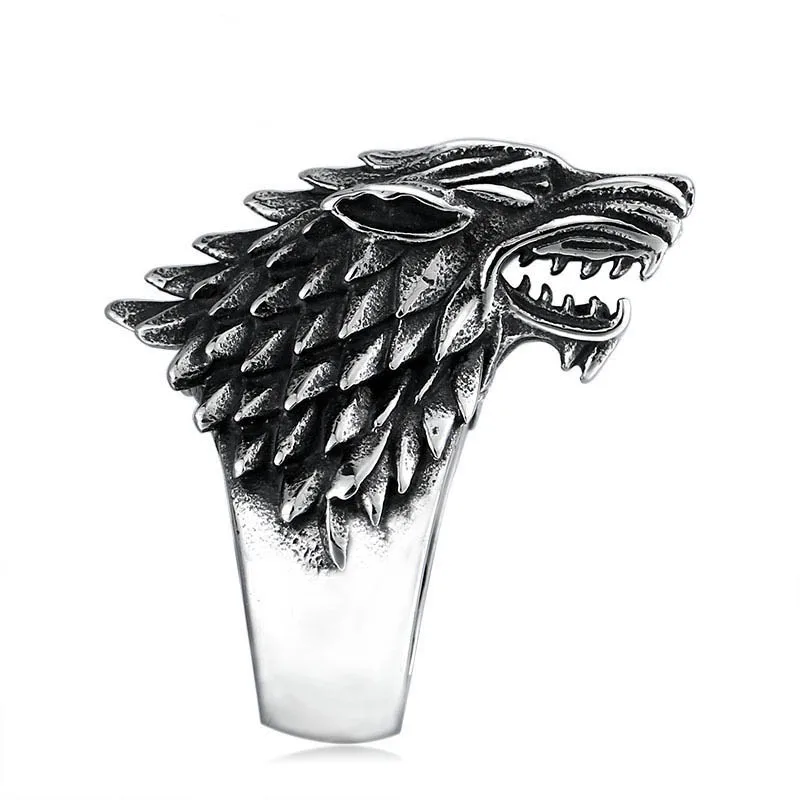 A Song Of Ice And Fire Stark Direwolf Head Ring Winterfell Wolf Blood High Quality Men Ring fan gift