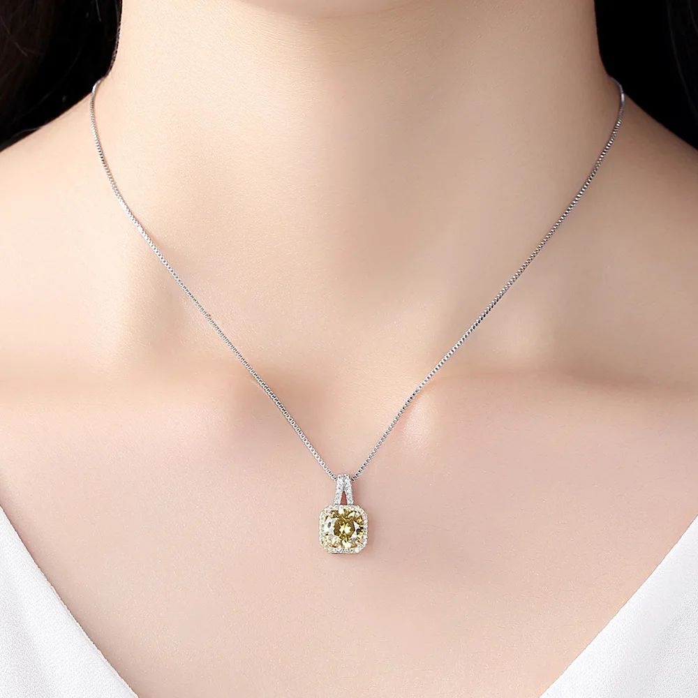 CC Necklaces Pendants For Women Cubic Zirconia Yellow Square Stone White Gold Plated Wedding Engagement Jewelry CCN501